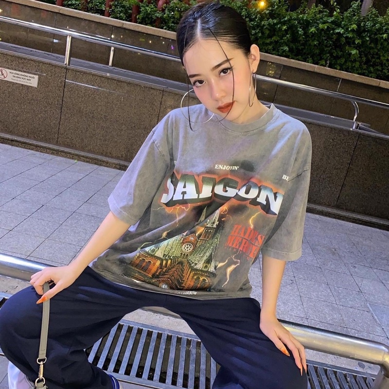 Áo thun unisex hades saigon spirit wash nam nữ áo thun tay lỡ hades sài gòn washed hades Full tag