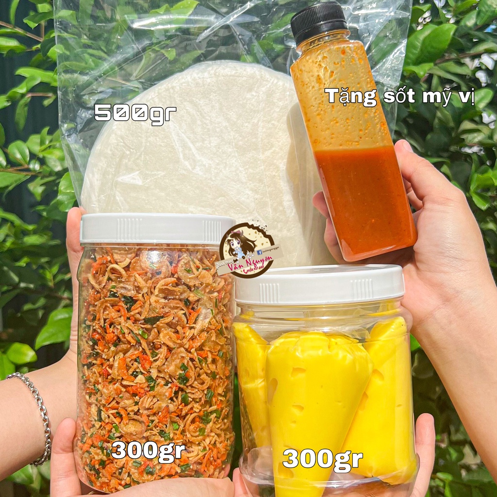 Combo Size VỪA bánh tráng phơi sương 500gr, muối tép hành phi 300gr, bơ trứng gà 300gr tặng sốt
