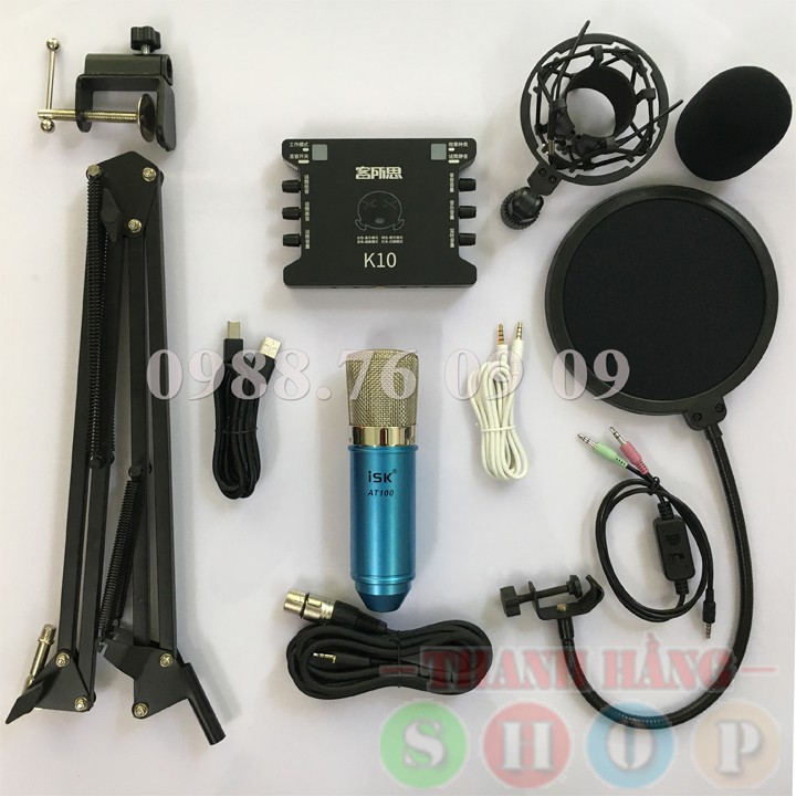 Trọn Bộ Combo Míc Thu Âm Karaoke AT100 (Hoa Vinh),  soud card K10