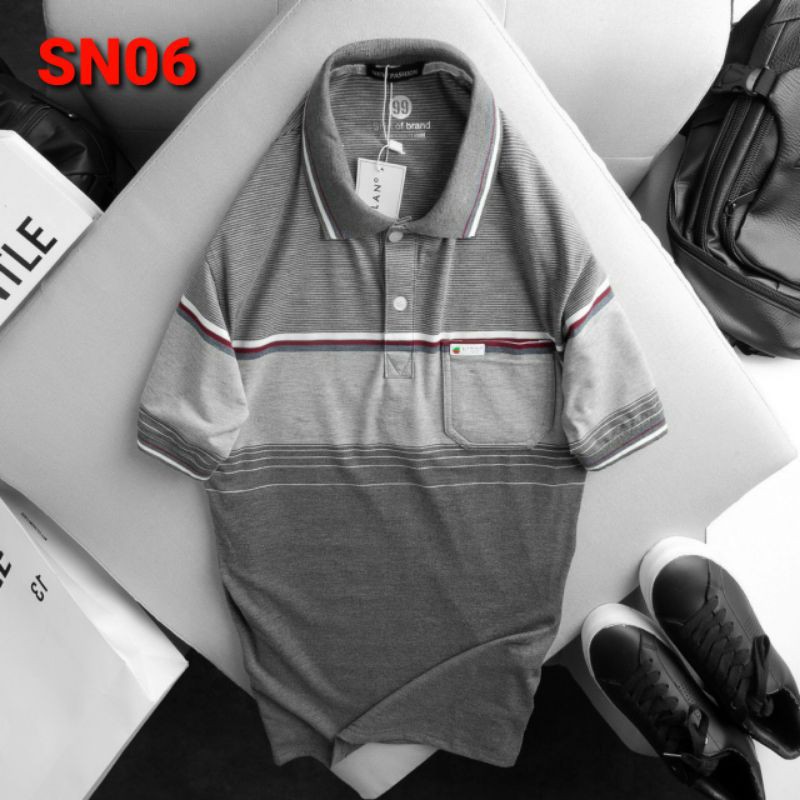 [SN01] ÁO THUN POLO NAM SỌC CÓ TÚI THUN COTTON