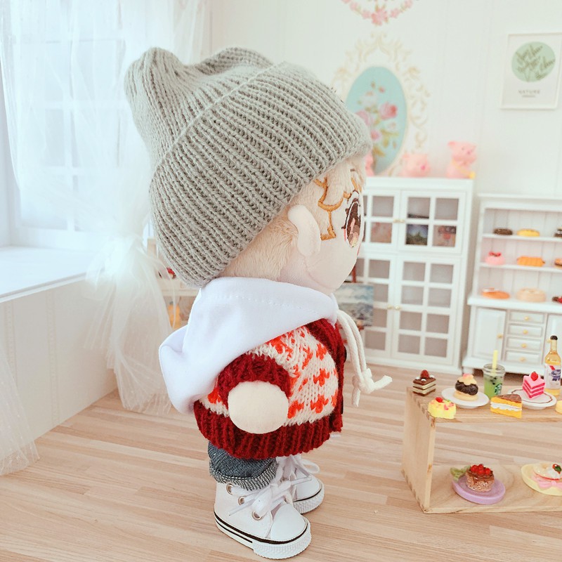 Full Set 20CM BTS EXO Sean Xiao Wang YiBo Simon Han doll Clothes Red Plaid Cardigan Dolls Accessories