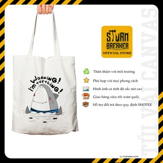 Túi vải Canvas Baby Shark - TTAC size 35x40cm chất liệu Cotton-khoá kéo-tiện lợi - STORMBREAKER