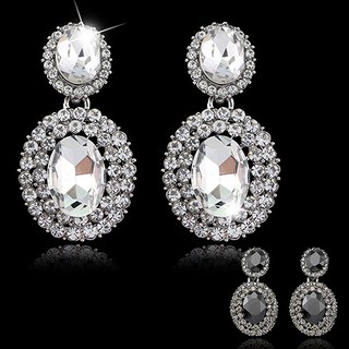 Cặp khuyên tai oval đính đá quý nhân tạo sang trọng quý phái dành cho nữ