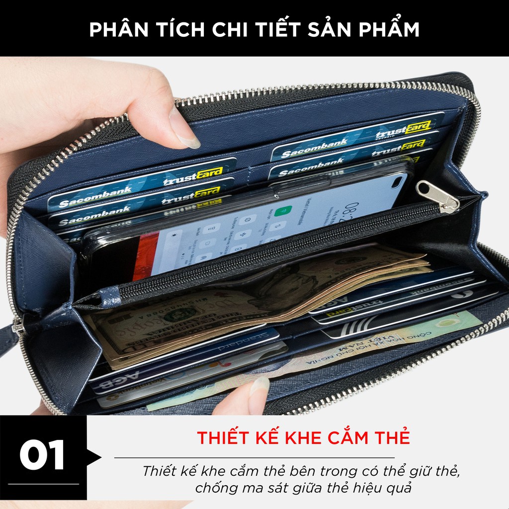 Ví Nam Cầm Tay Pagini VID02 Da Saffiano Phong Cách Đẳng Cấp Quý Phái - Fullbox Bảo Hành 12 Tháng