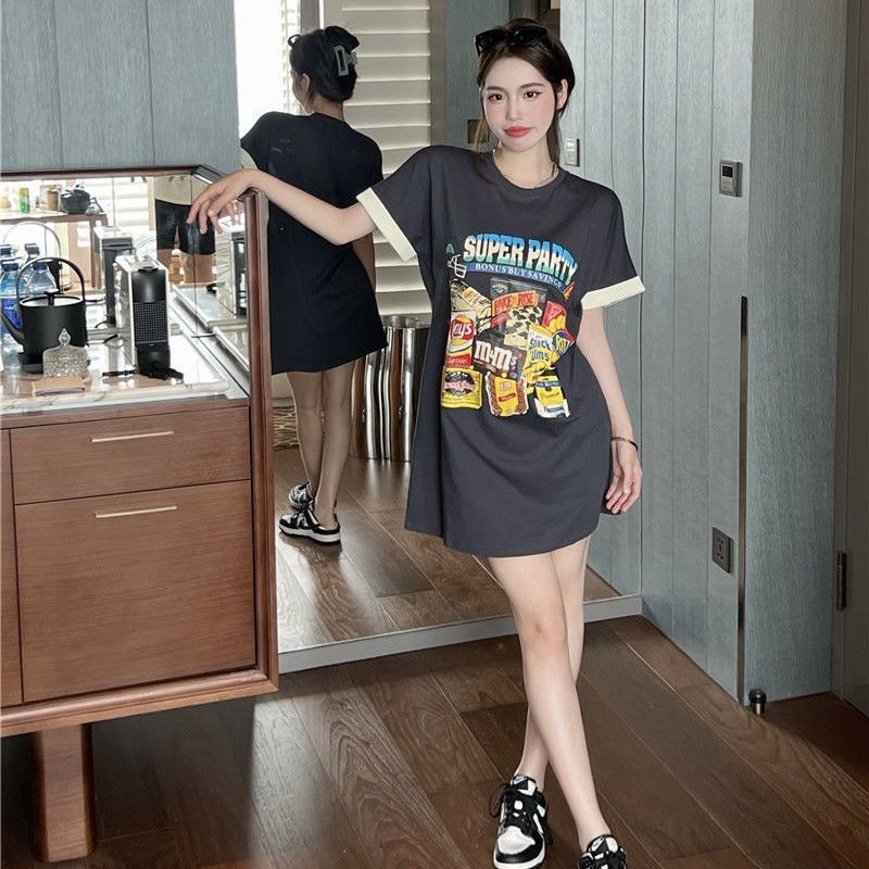 Đầm Thun Ngắn Tay Form Rộng Thời Trang Mùa Hè Hàn Quốc Cho Nữ