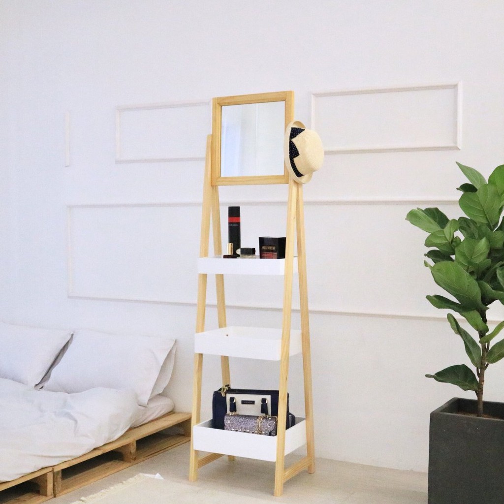 Combo Tủ Treo Liền Kệ 5 Tầng - Kệ Gương Gỗ 3 Tầng - COMBO SHELF - MIRROR HANGER - ORI NỘI THẤT HÀN QUỐC