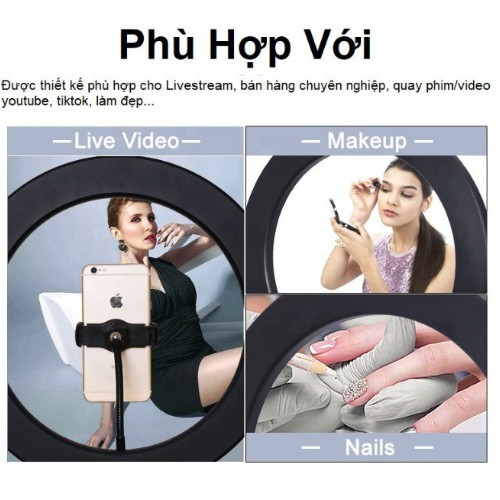 Cây Livestream 3 Chân Có Đèn Cao 2m1 Có Giá Đỡ 4 Điện Thoại - Cây Đỡ Micro - Khay Đỡ Sound Card