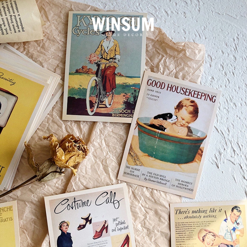 Postcard Dán Tường, Chụp Ảnh Flatlay Phong Cách Retro - Winsum.decor
