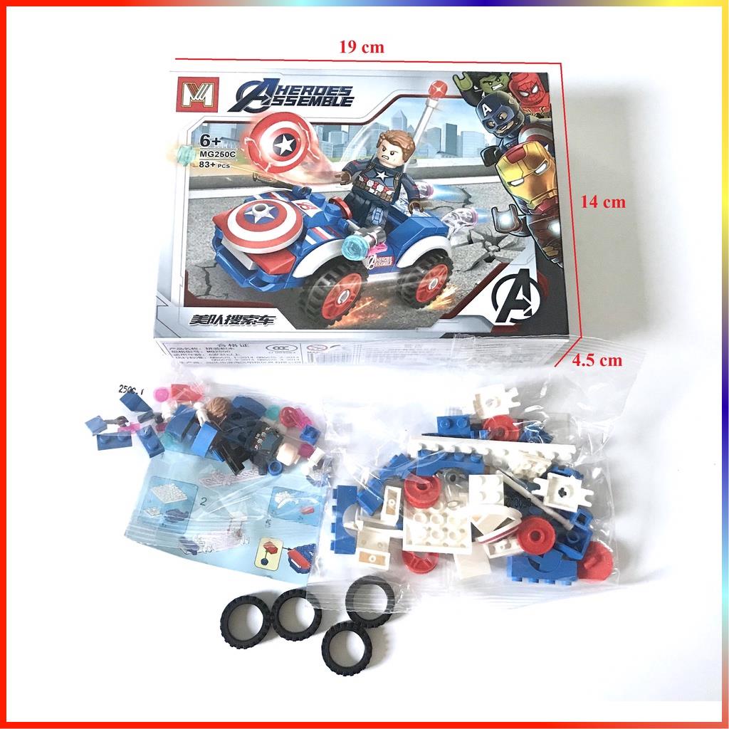 Bộ đồ chơi lắp ráp xếp hình lego siêu anh hùng MG250 người sắt ironman/ người nhện spiderman/ captain america/ Green man