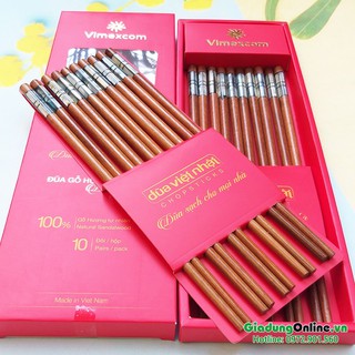 Đũa gỗ hương đầu trai sọc Vimexcom hộp 10 đôi