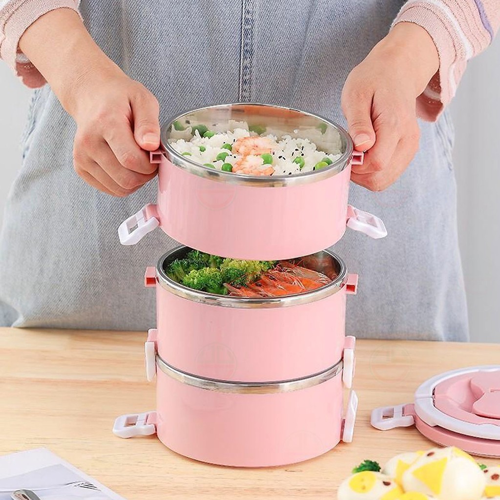 Hộp Cơm Cặp Lồng Camen Giữ Nhiệt Thức Ăn 4 Tầng Lúa Mạch Ruột Inox si - NLVQ-1703-HC4T