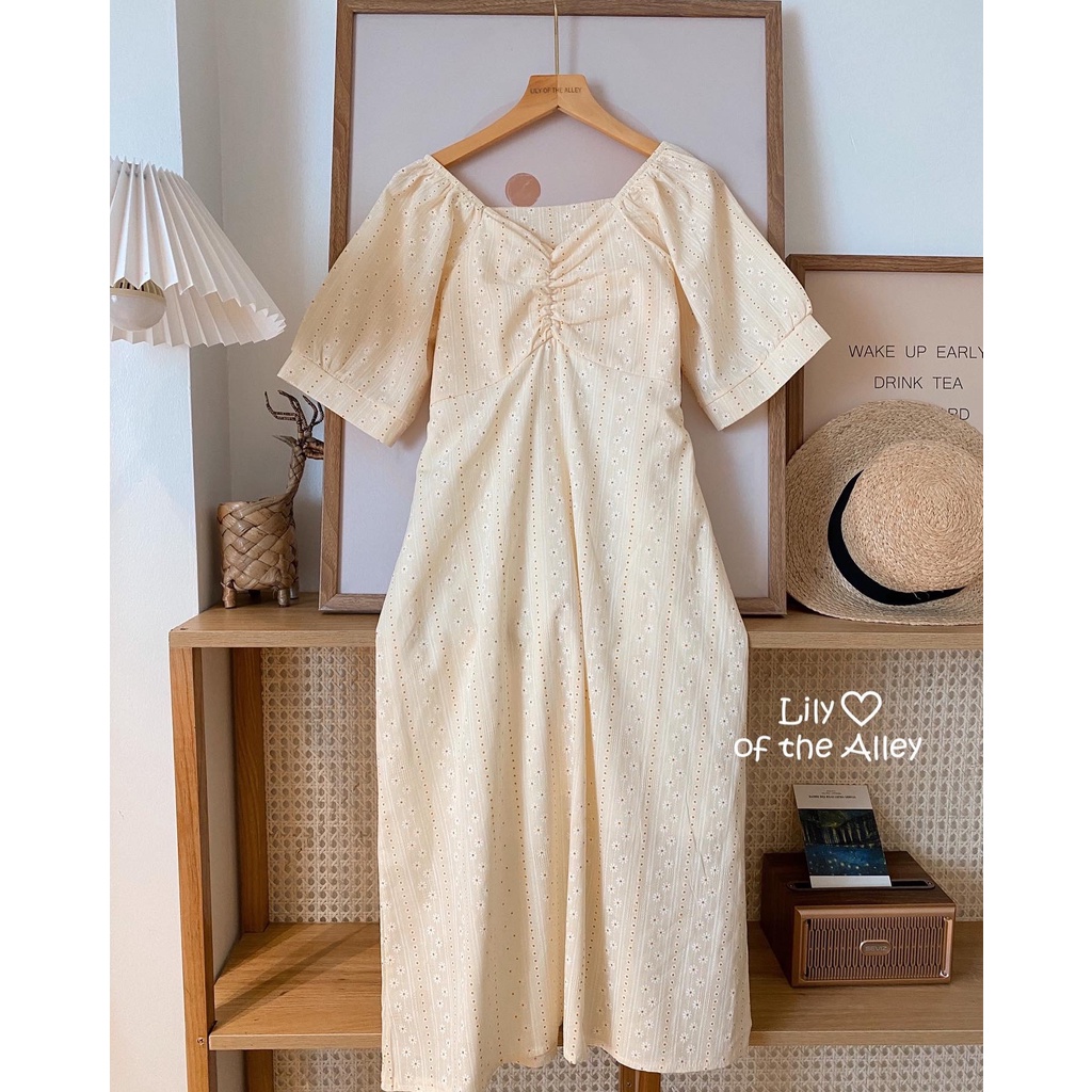 Váy maxi hoa nhún ngực Lily phong cách ulzzang Hàn Quốc