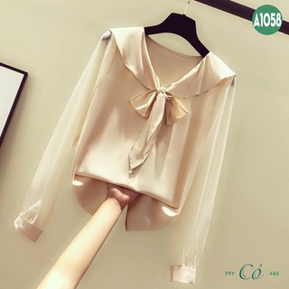 Áo sơ mi công sở cổ tim thắt nơ - a1058