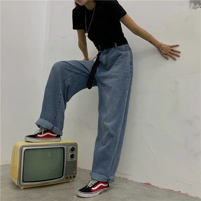 Quần bò Jean ống rộng oversize hip hop Ulzzang màu nhạt có đường vân siêu chất 😍