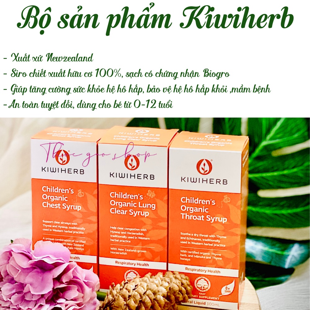 Bộ sản phẩm siro Hữu cơ 100% KiwiHerb giúp tăng cường và bảo vệ hệ hô hấp cho bé 0m+