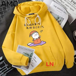 Áo khoác nỉ hoodie mũ chùm có túi hoạ tiết người tuyết chữ nhật
