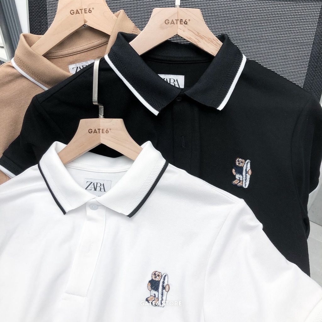 Áo Polo Nam Nữ ZR thêu gấu, thun cổ bẻ Unisex vải cotton cá sấu công sở kiểu Hàn - GATE6 - #4795