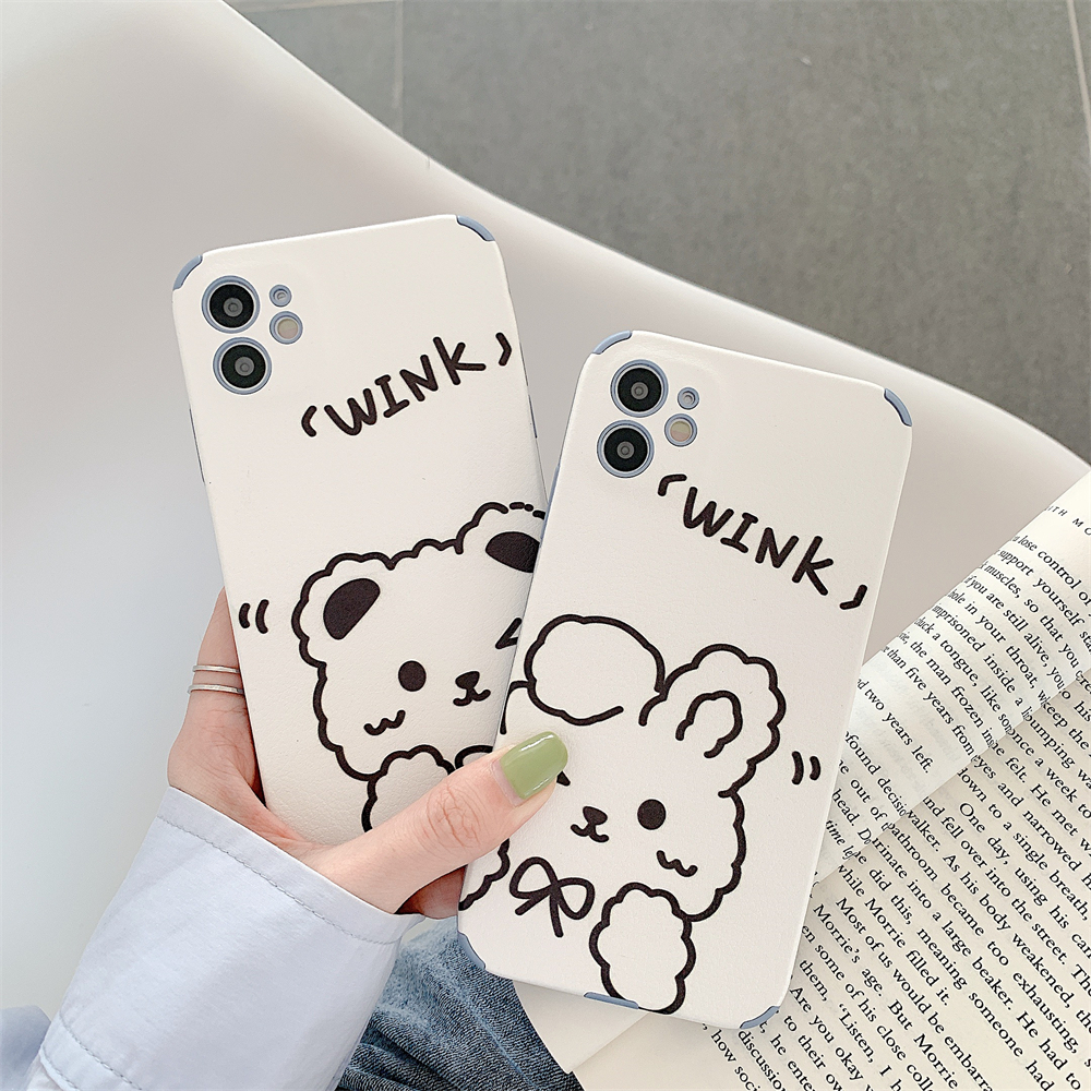 Simple Rabbit Bear Design Ốp lưng iPhone 12 Pro Max Case X XR Xs Max Sqaure Edge