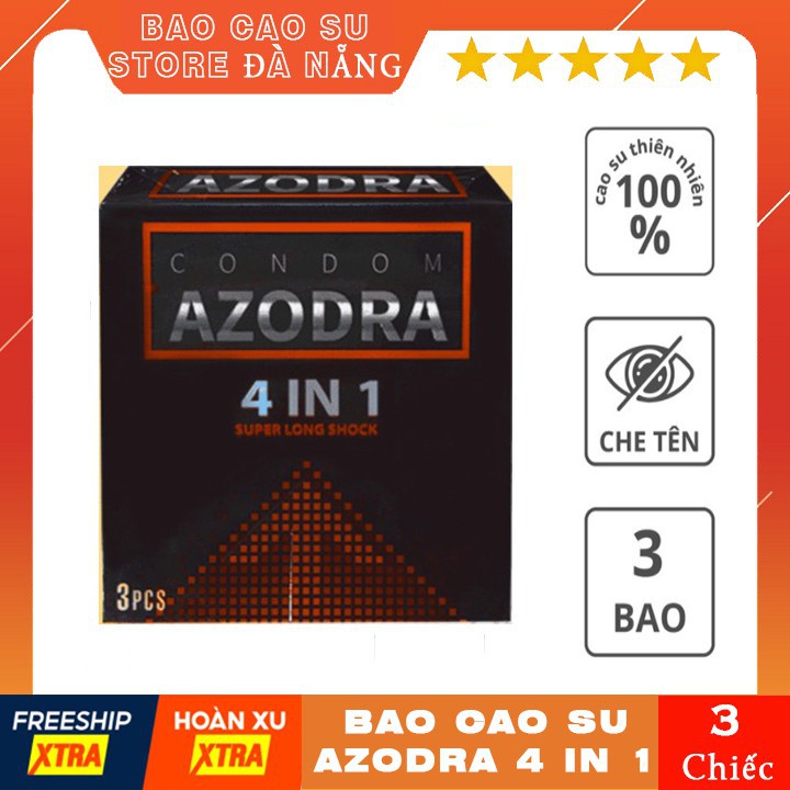 [Freeship-Hàng Chính Hãng] Bao cao su có gai AZODRA 4N 1 - HỘP 3 CÁI, Bcs Có Gai Gân Lớn, Chống Xuất Tinh - Ôm Sát