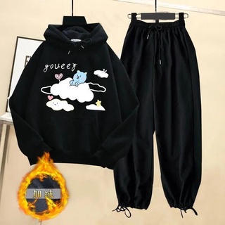 Set áo Hoodie Phối Lông Dày Dặn + Quần Dài Thời Trang Thu đông Dễ Thương Cho Bé Gái 12 15 13 14 Tuổi