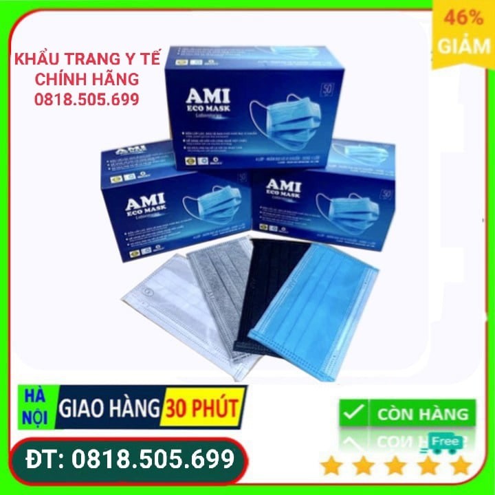 Hộp 50 Cái Khẩu Trang Y Tế 4 Lớp Kháng Khuẩn Ami