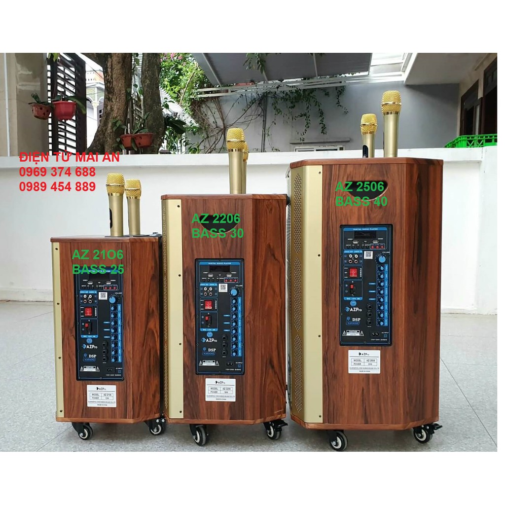 Loa kéo Bluetooth chính hãng AZPRO,AZ-2206,Bass 30-3 đường tiếng ,Thùng gỗ  cao cấp có tay kéo,tặng 2 mic vỏ kim loại