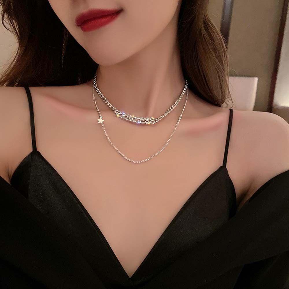 Dây Chuyền Hai Lớp Bằng Kim Loại Mặt Hình Ngôi Sao Thanh Lịch|Dây Chuyền Mặt Chữ Princess Thời Trang Dành Cho Nữ