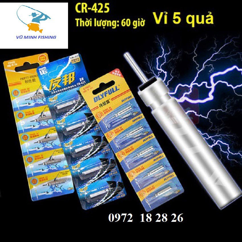 Pin Điện Tử CR-425 [ Vỉ 5 quả ] Chuyên lắp phao câu đài câu đêm PIN-CR-425