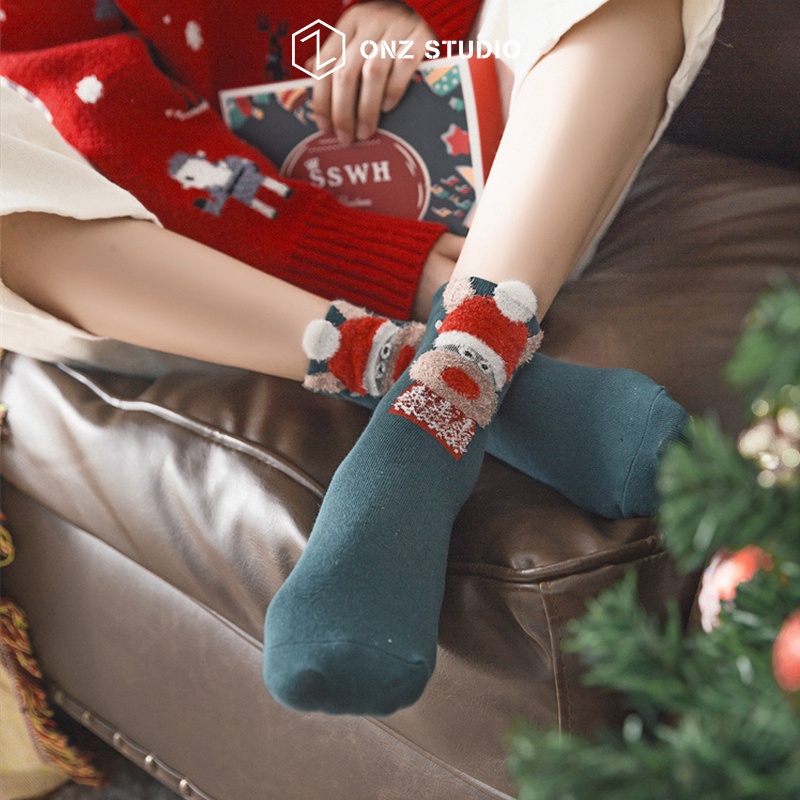 [Mã FAMARAL1 giảm 10K đơn 50K]Vớ cotton ONZ Studio - SET 4 - Tất chân nam nữ cổ cao mềm mịn co giãn Giáng sinh Noel TA07