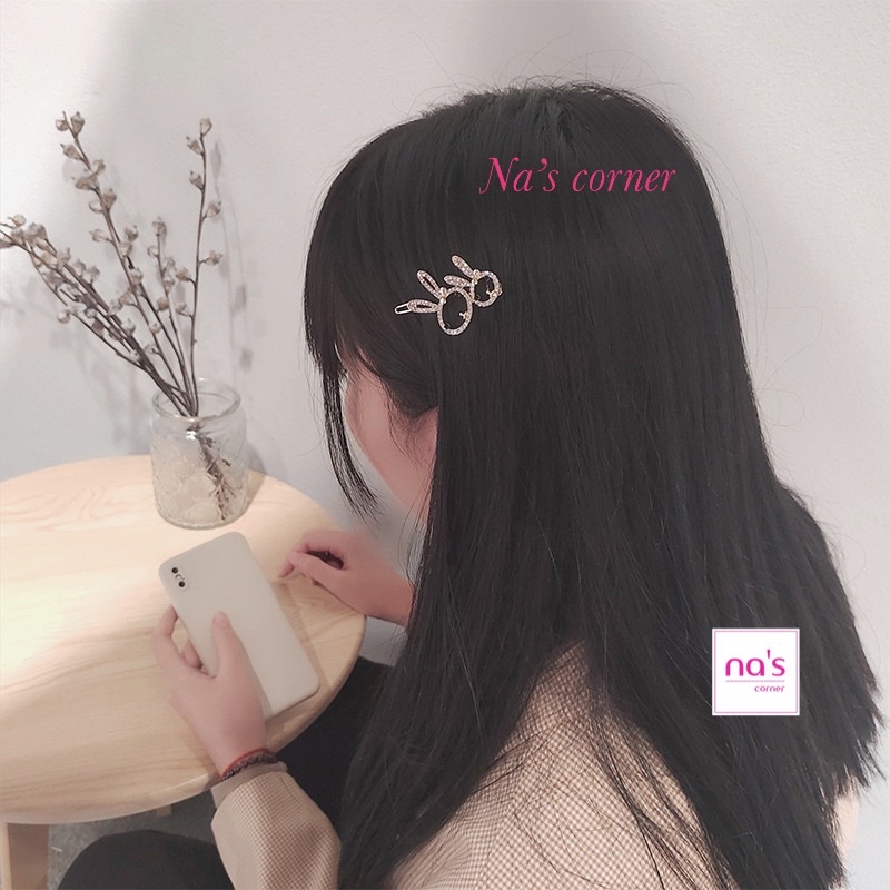 Kẹp tóc Kim loại hình Thỏ đính đá phong cách dễ thương dành cho nữ