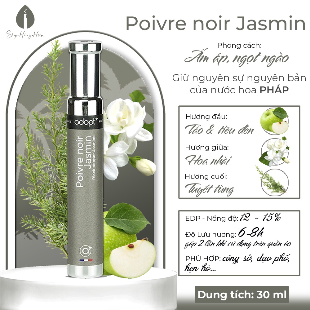 Nước Hoa Nam Adopt Hương Thơm Ấm Áp - POIVRE NOIR JASMIN Phong Cách Trẻ Trung, Nam Tính