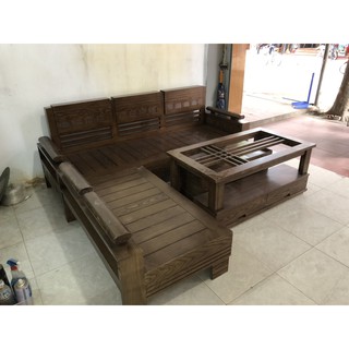 <Freeship NT Hà Nội> Bộ bàn ghế phòng khách gỗ Sồi 1.8x2m phun màu Óc chó