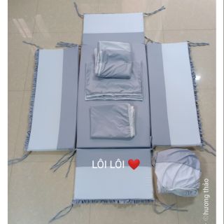 Combo quây cũi, đệm, 2 ga chun, 2 vỏ gối, 2 vỏ chăn