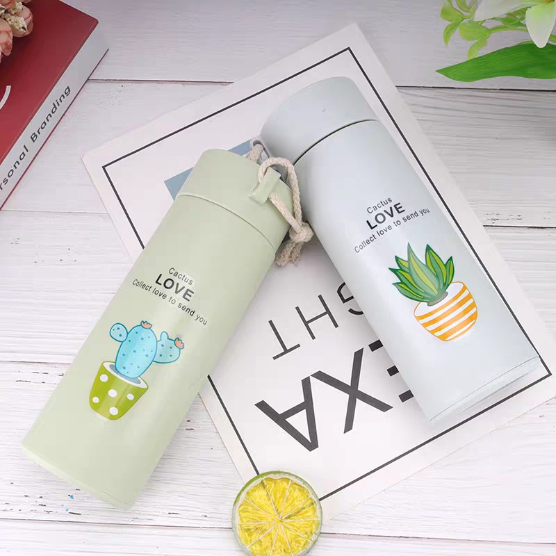 Bình Giữ Nhiệt Lõi Thuỷ Tinh 6OUP/ LOVE In Hình Xương Rồng 450ml