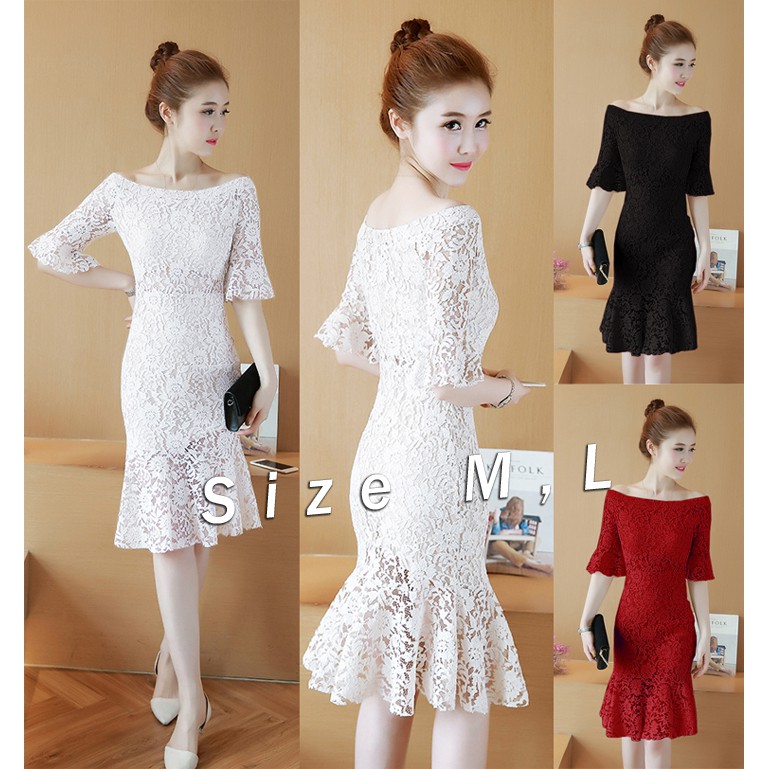 Đầm ren đuôi cá bẹt vai xinh xắn