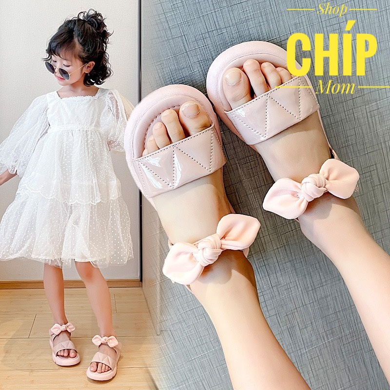 sandal bé gái dép quai hậu bé đi học nơ quai ngang công chúa da PU bóng mềm siêu nhẹ full box 6887 ( có video ảnh thật )