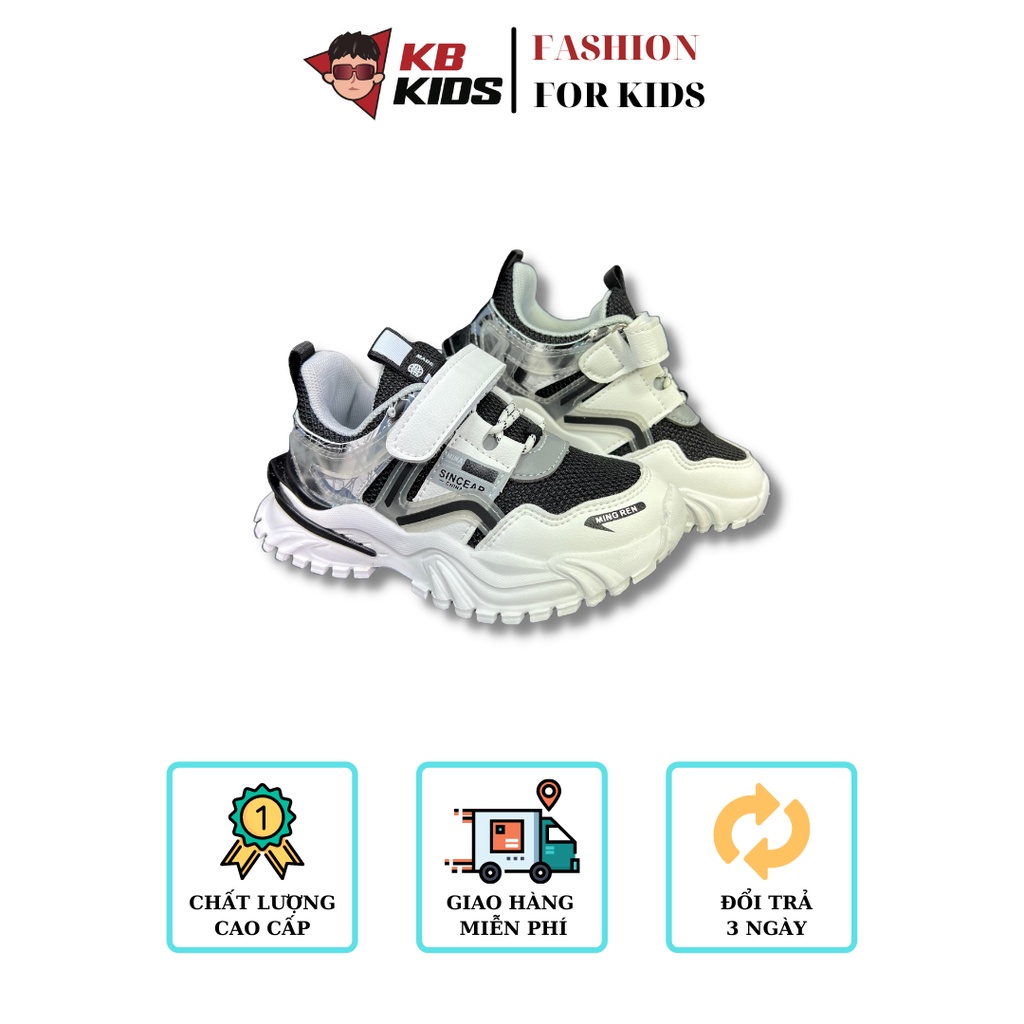Giày Thể Thao Cho Bé Giày Trẻ Em KB Kids Màu Trắng Đen Quai Dán Cao Cấp Đế Chống Trượt Hot Trend 2021 - KB177