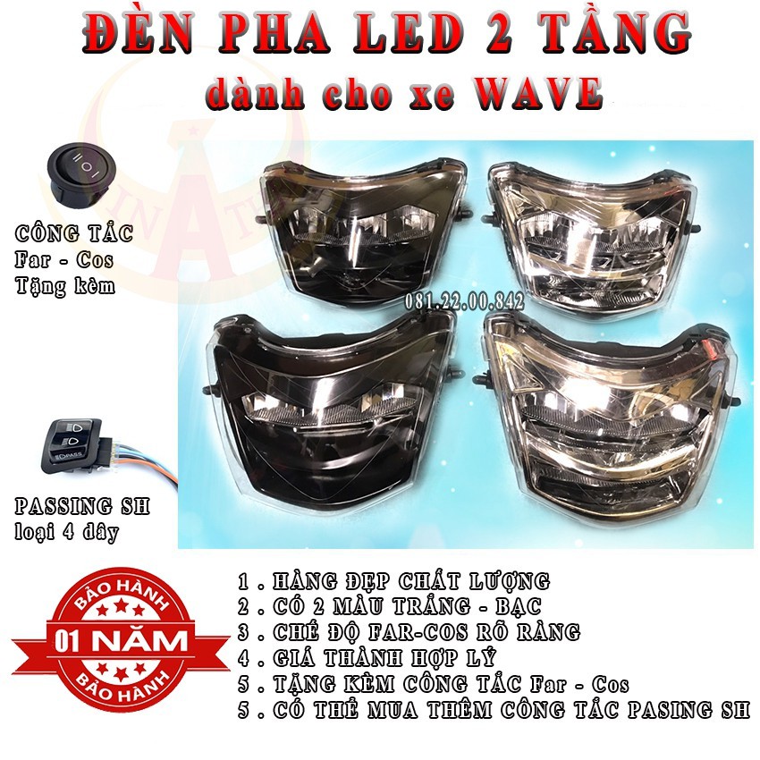 Đèn Pha Wave 2 Tầng 1:1 các dòng xe Wave 50cc,100cc,110cc...