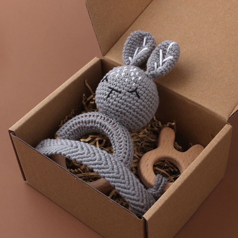 Set 3 Đồ Chơi Di Động Ngậm Mọc Răng Bằng Gỗ Phối Dây Xích Treo Nôi Em Bé An Toàn