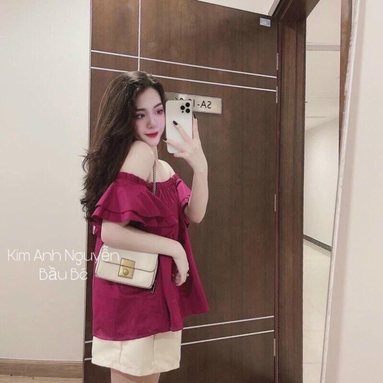 Sét Đồ Bộ Nữ Mặc Nhà Quần Đùi Aó Trễ Vai Phối Màu Dịu Dàng Mát Mẻ Thời Trang Nữ stclothing