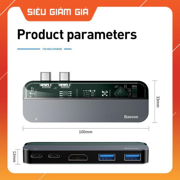 Hub sạc nhanh 5 in 1 chia cổng đa năng 2 cổng PD Type-C dành cho Macbook Pro / Macbook Air hiệu Baseus Tranparents