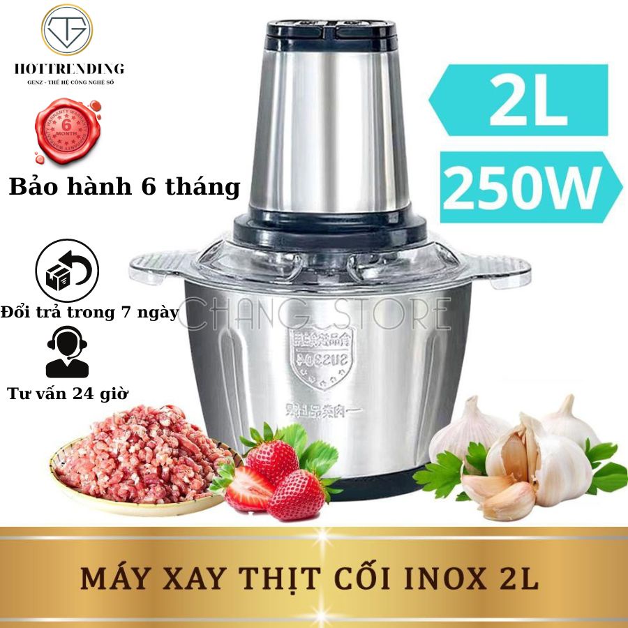 Máy Xay Thịt Xay Thực Phẩm Cối INOX 304 Dung Tích 2 Lít Hàng Chẩn Loại 1 4 Lưỡi Dao Công Suất 250W [ Bảo Hành 6 Tháng ]