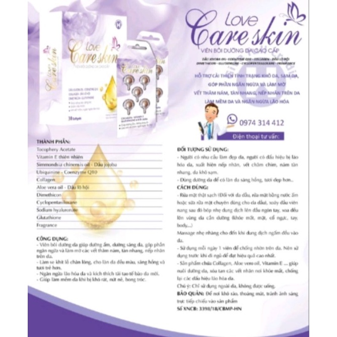 Viên bôi dưỡng da cấp ẩm cao cấp Love Care Skin 1 vỉ 5 viên