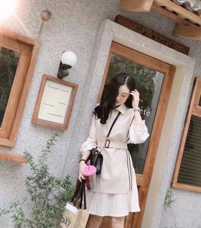 Set gile dạ viền váy sơ mi dập ly