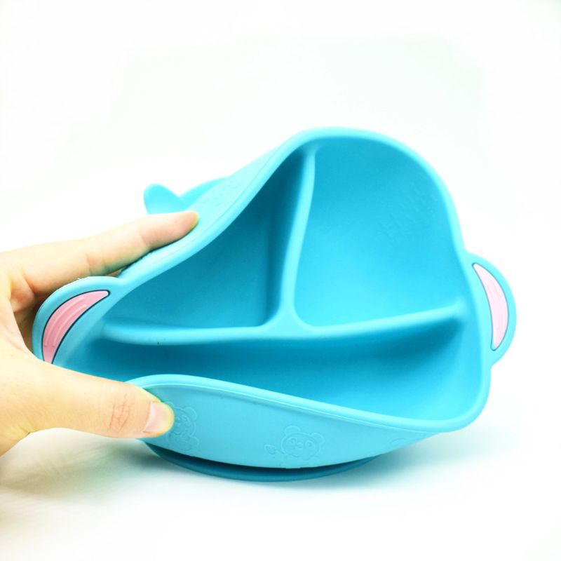 Bát Ăn Chia 3 Ngăn Bằng Silicone Kèm Ống Hút Nhỏ Gọn Dành Cho Bé