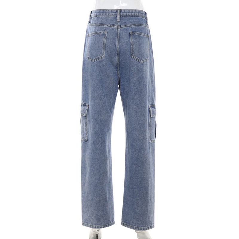 Quần Jeans Dài Lưng Cao Ống Rộng Thời Trang Cho Nữ