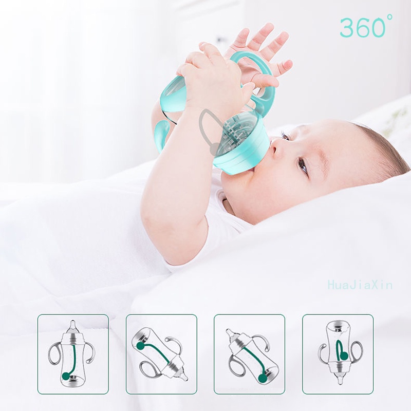 Bình sữa ti giả có tay cầm và ống hút 180ml/ 240ml/ 300ml dành cho trẻ sơ sinh