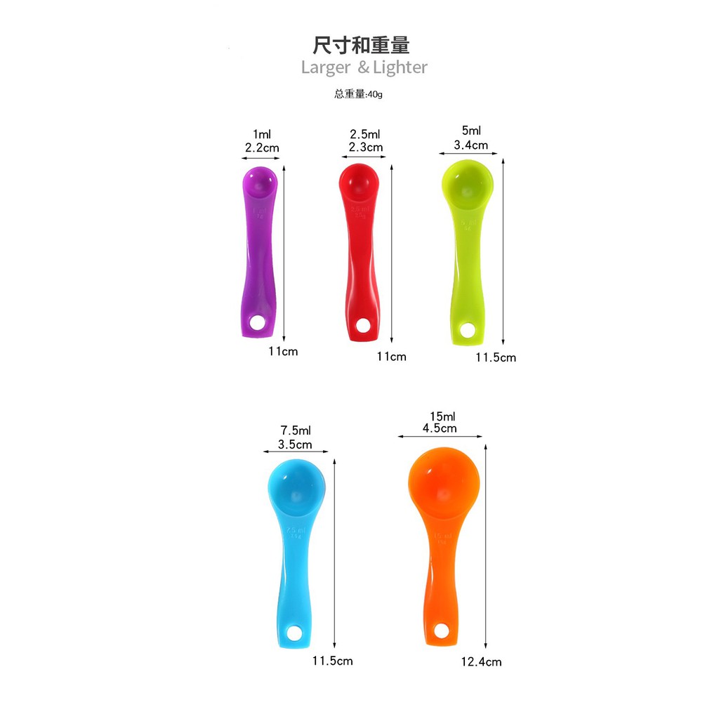 Bộ 5 Muỗng Đo Lường Nhiều Màu Sắc Tiện Dụng