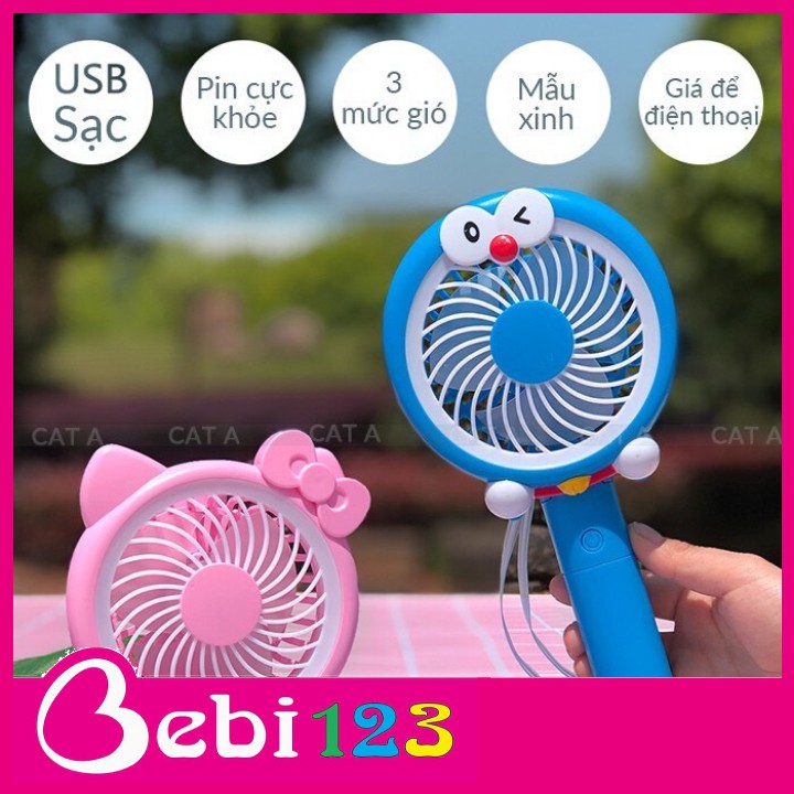 Quạt Cầm Tay Pin Có Đèn Hình Ngộ Nghĩnh Cho Bé