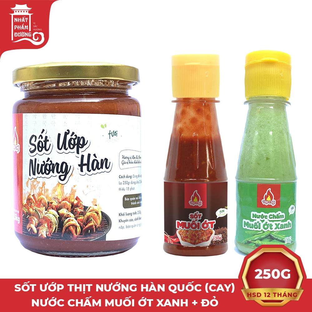 Combo sốt ướp thịt nướng Hàn Quốc + 2 chai nước chấm hải sản muối ớt xanh , muối ớt đỏ 120g